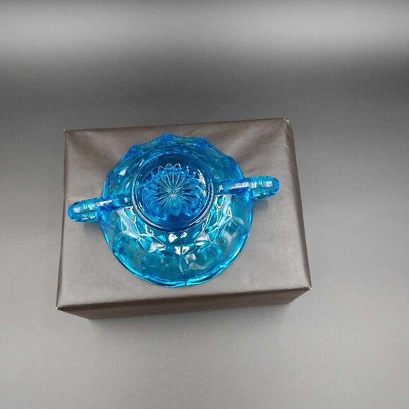 Vintage Fairfield Blue Anchor Hocking Glass Nappy Bowl Dish Two Handles - Picture 8 of 9